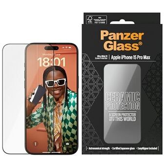 PanzerGlass Keramisk Beskyttelse iPhone 15 Pro Max 6.7" Ultra-wide-Fit Skjermbeskyttelse Enkel justeringsverktøy inkludert 2840