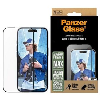 PanzerGlass Skjermbeskytter Aluminiumramme iPhone 16 / 15 6.1" Ultra-Wide Passform 2849