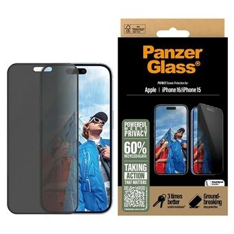 PanzerGlass Privacy Skjermbeskytter iPhone 16 / 15 6.1" Ultra-Wide Fit P2861