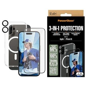 PanzerGlass Pakke 3-i-1 iPhone 16 6.1" D3O Hardcase + Skjermbeskytter UWF+ Linse B1291+2861+1283