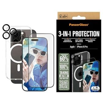 PanzerGlass Pakke 3i1 iPhone 16 Pro 6.3" D3O Hardcase + Skjermbeskytter UWF+ Linse B1292+2862+1284