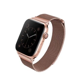 UNIQ-remmen Dante til Apple Watch Series 1/2/3/4/5/6/7/8/9/SE/SE2 i rustfritt stål, i fargekombinasjon rosa gull/rosa gull, til 38/40/41mm.