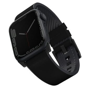UNIQ Straden Apple Watch Series 4/5/6/7 / SE 42/44/45 mm brems. Hybridstropp i skinn svart / svart