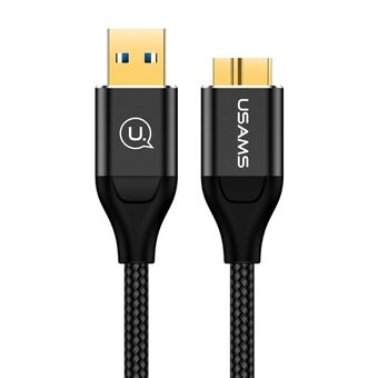 USAMS flettet kabel U19 USB 3.0 micro USB B til ekstern harddisk 2m svart/sort SJ273USB01 (US-SJ273)