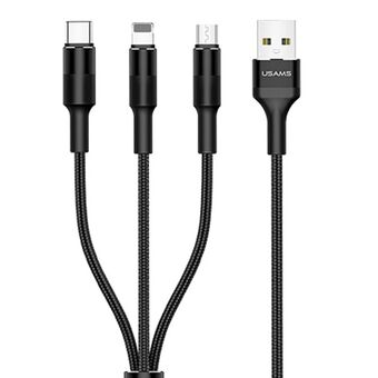 USAMS Kabel flettet U5 3-i-1 1,5m 2A svart (lightning/microUSB/USB-C) SJ2193IN101 (US-SJ219)