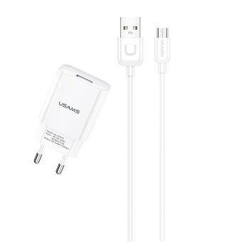 USAMS Lader. 1xUSB T21 micro USB hvit/white 2,1A Hurtiglading T21OCMC01