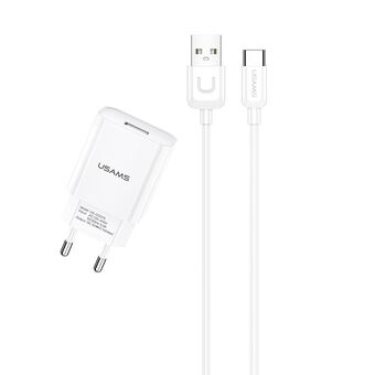 USAMS lader med 1xUSB T21 USB-C hvit/white 2,1A Rask lading T21OCTC01