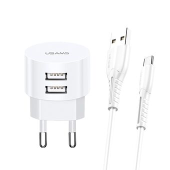 USAMS Ladekabel. 2xUSB T20 2,1A microUSB hvit/rundt Hurtiglading XTXLOGT18MC05