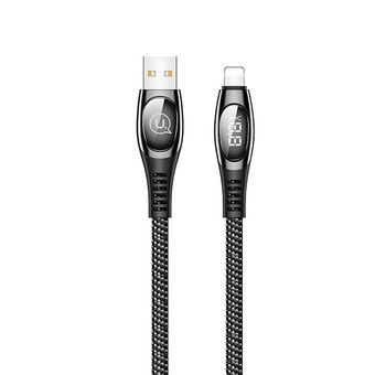 USAMS Flettet kabel U36 lightning 1,2m 2A Hurtiglading LED svart/black SJ368USB01 (US-SJ368)