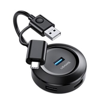 USAMS Adapter HUB 4xUSB med USB 3.0 + USB-C 3.0 for laptop/nettbrett/datamaskin svart/black SJ416HUB01 (US-SJ416)