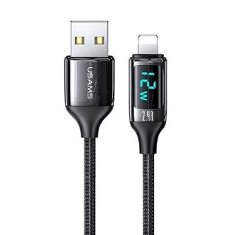 USAMS U78 lightning 1,2m LED-kabel 2,4A Hurtiglading svart / svart SJ543USB01 (US-SJ543)