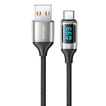 USAMS Kabel flettet U78 USB-C 1,2m LED 6A Rask lading hvit/white SJ544USB02 (US-SJ544)