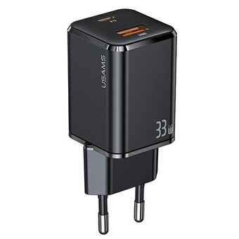 USAMS Laderenhet 1xUSB-C+1xUSB T43 33W (kun hodet) PD3.0 +QC3.0 Hurtiglading svart/black CC144TC01 (US-CC144)