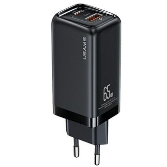 USAMS styring. Nettverk. 1xUSB-C + 1xUSB T47 65W PD Quick Charge Super Si svart / svart CC153TC01 (US-CC153)