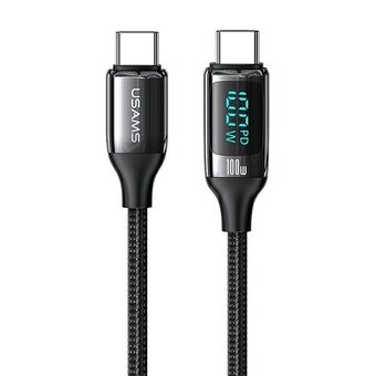 USAMS Flettet Kabel U78 USB-C til USB-C LED 3m 100W Hurtiglading svart/black SJ559USB01 (US-SJ559)