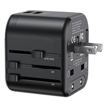 USAMS Adapter nettverk. 2xUSB T55 12W 4-i-1 US/AU/EU/UK svart/black CC173TC01 (US-CC173) Universell reiselader