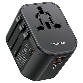 USAMS Lader. Stikkont. 2xUSB T59 20W adapter 4-i-1 US/AU/EU/UK svart/svart CC179TC01 (US-CC179) Universal reiselader