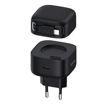 USAMS Ladeadapter med 1xUSB-C med sammenrullekabel Lighning (kun hodet) PD+QC 35W Gan rask lading svart XMF-serien CC209TC01 (US-CC209)