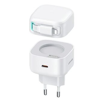 USAMS Lader. nett. 1xUSB-C med sammenleggbart Lighning-kabel (kun hodet) PD+QC 35W Gan Raske ladninger hvit/white XMF-serien CC209TC02 (US-CC209)