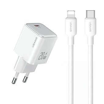 USAMS Lad. siec. 1xUSB-C PD20W PD3.0 Hurtiglading US-CC183 + USB-C/Lightning-kabel US-SJ610 hvit YX-serien YXXLOGTC03