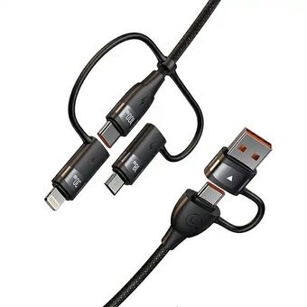 USAMS Kabel U85 2xUSB-C/USB-A 2m 100W PD Rask Lading Svart/Svart SJ655USB01 (US-SJ655)