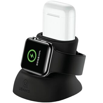 USAMS Silikonstativ 2-i-1 for lading av Apple Watch og AirPods svart/svart ZJ51ZJ01 (US-ZJ051)