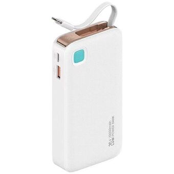 USAMS Powerbank med uttrekkbar USB-C-kabel Retractable 10000 mAh PD 20W Rask lading XY Series hvit/white 10KCD22402 (US-CD224)