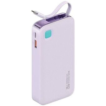 USAMS Powerbank med uttrekkbar USB-C-kabel Retractable 10000 mAh PD 20W Hurtiglading XY-serien lilla/purple 10KCD22403 (US-CD224)