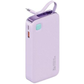 USAMS Powerbank med inntrekkbar kabel Retractable Lightning 10000 mAh PD 20W Hurtiglading XY Series lilla/purple 10KCD22503 (US-CD225)