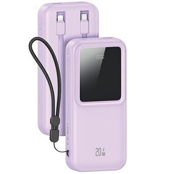 USAMS Powerbank med innebygde kabler USB-C+Lightning 30000 mAh 20W PD+QC 3.0 Hurtiglading X-chel-serien lilla/purple 30KCD21303 (US-CD213)