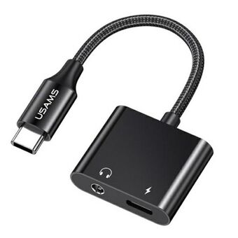 USAMS AU15 Adapter USB-C - jack 3.5mm DAC + USB-C PD60W svart/sort SJ598YPTC01 (US-SJ598)