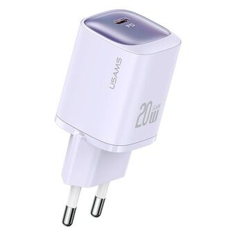 USAMS Lader CC248 20W GaN USB-C Hurtiglading HC-serien lilla/purple CC248TC03