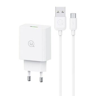 USAMS Lader 18W + kabel Micro/USB-A 1m Hurtiglading hvit/white series SC SCXLTZ01