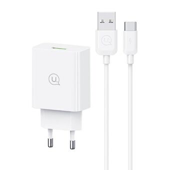 USAMS Strømforsyning 18W + kabel USB-C/USB-A 1m Hurtiglading hvit/white series SC SCXLTZ02