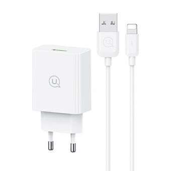 USAMS Nettlader 18W + Lightning/USB-A kabel Hurtiglading hvit/white series SC SCXLTZ03