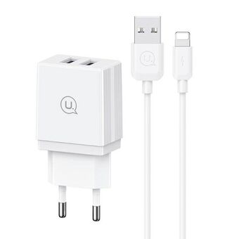 USAMS Vegglader 2xUSB 18W + kabel Lightning/USB-A Hurtiglading hvit/white series HC HCXLTZ01