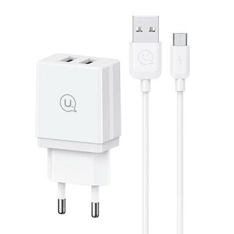 USAMS Ład. siec. 2xUSB-A + kabel Micro/ USB-A Hurtiglading hvit/white series HC HCXLTZ02