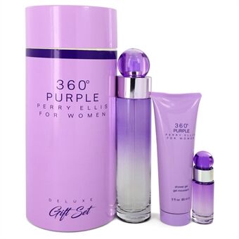 Perry Ellis 360 Purple by Perry Ellis - Gift Set -- 3.4 oz Eau De Parfum Spray + .25 oz Mini EDP Spray + 3 oz Shower Gel - for kvinner