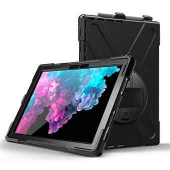 X-formet Svart Beskyttelsesdeksel til Microsoft Surface Pro 7, 6, 5, 4 & 3 + TPU Kombinert Etui / 360-graders Roterende Stativ / Håndrem og Skulderrem