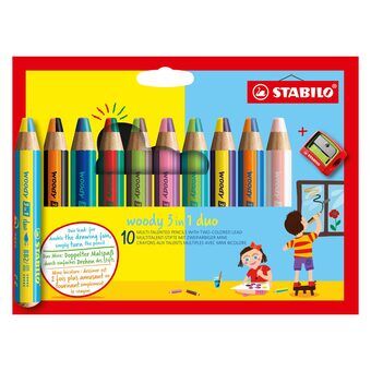 Stabilo woody 3in1 duo med tips, 11 stk.