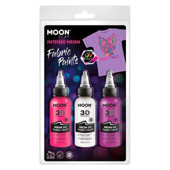 Tekstilmaling neon 3x30ml - hvit, rosa, lilla