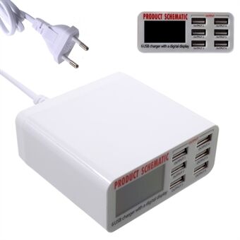 6 USB-porter Lader med digital skjerm 30W Totalt 5V / 6A utgang - EU-plugg