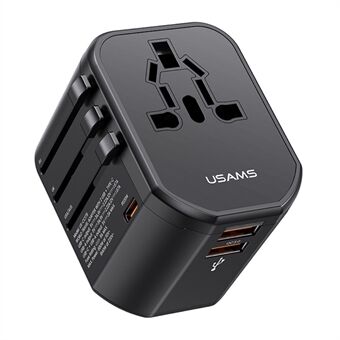 USAMS US-CC179 T59 Dual USB + Type-C PD 20W Rask Lading PC Strømadapter Global Reisestikkomformer