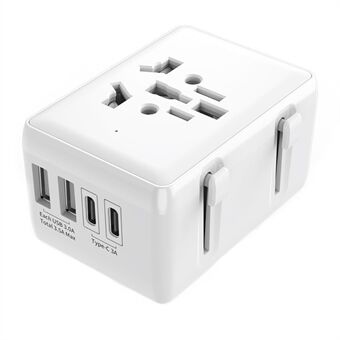 HHT203-A Verdensomspennende Reiseadapter 2 Type-C + 2 USB Porter Vegglader Pluggkonverter