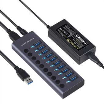 USB 3.0 ladestasjonslader 10-ports lader Expansion Power Hub ladedokkingstasjon med uavhengig bryter høy strøm