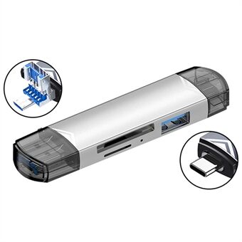 MICRODRIVE 6-i-1-kortleser i aluminiumslegering med USB2.0 / Type-C-plugg