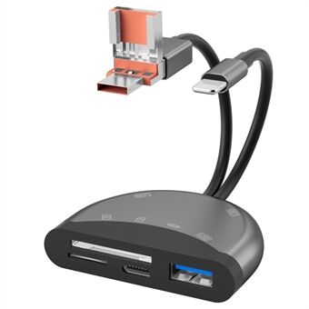 NK1052TL Pro 3-i-1 USB + Type-C + iP til SD / TF kortleser dataoverføringsadapter for telefoner, nettbrett og datamaskiner