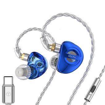 TRN MT4 PRO Avtakbar Type-C Kablet In-Ear Øretelefon Dual Dynamic Driver HiFi Monitor Hodetelefon med Mikrofon - Blå