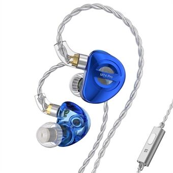 TRN MT4 PRO Avtakbar 3,5 mm Kablet In-Ear Øretelefon Dual Dynamisk Driver HiFi Monitor Hodetelefon med Mikrofon - Blå