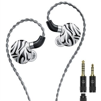 TRN White Tiger 3.5+4.4mm Kablet In-Ear Øretelefon 6mm Planar Membran HiFi Hodetelefoner (Uten Mikrofon) - Svart+Hvit